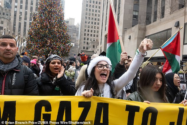 Huge crowds filled the streets of Manhattan on Christmas Day to protest the US support for Israel in its conflict with Hamas