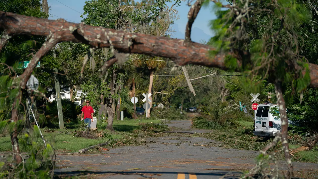 August 31, 2023: A fallen tree obstructs a road in the aftermath of Hurricane Idalia in Perry, Florida, after the storm made landfall as a major Category 3 hurricane. The 2023 Atlantic hurricane season officially ended on November 30.
